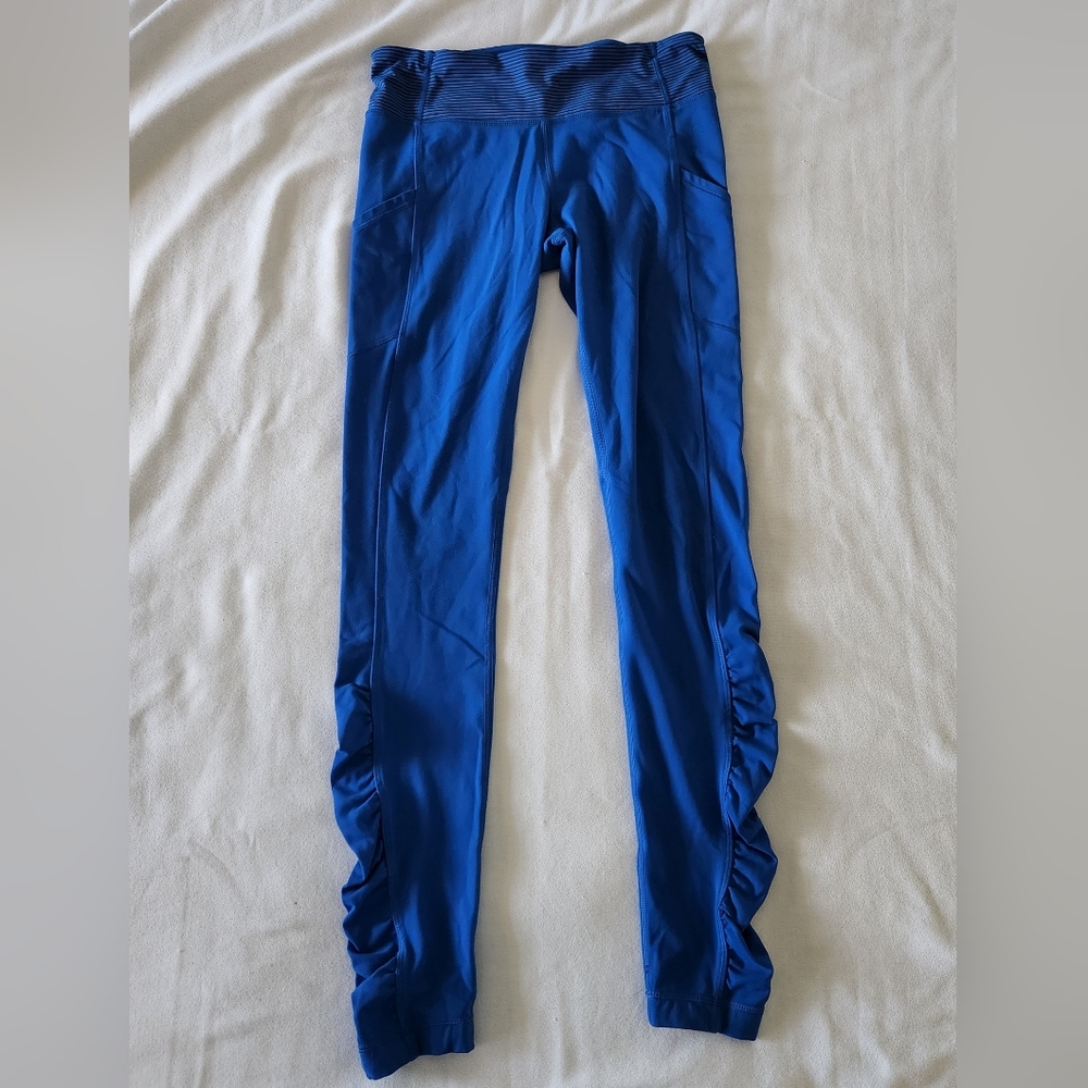 Lululemon Speed Leggings Tight Ruched Ankle Blue 5 Pocket Women's 6